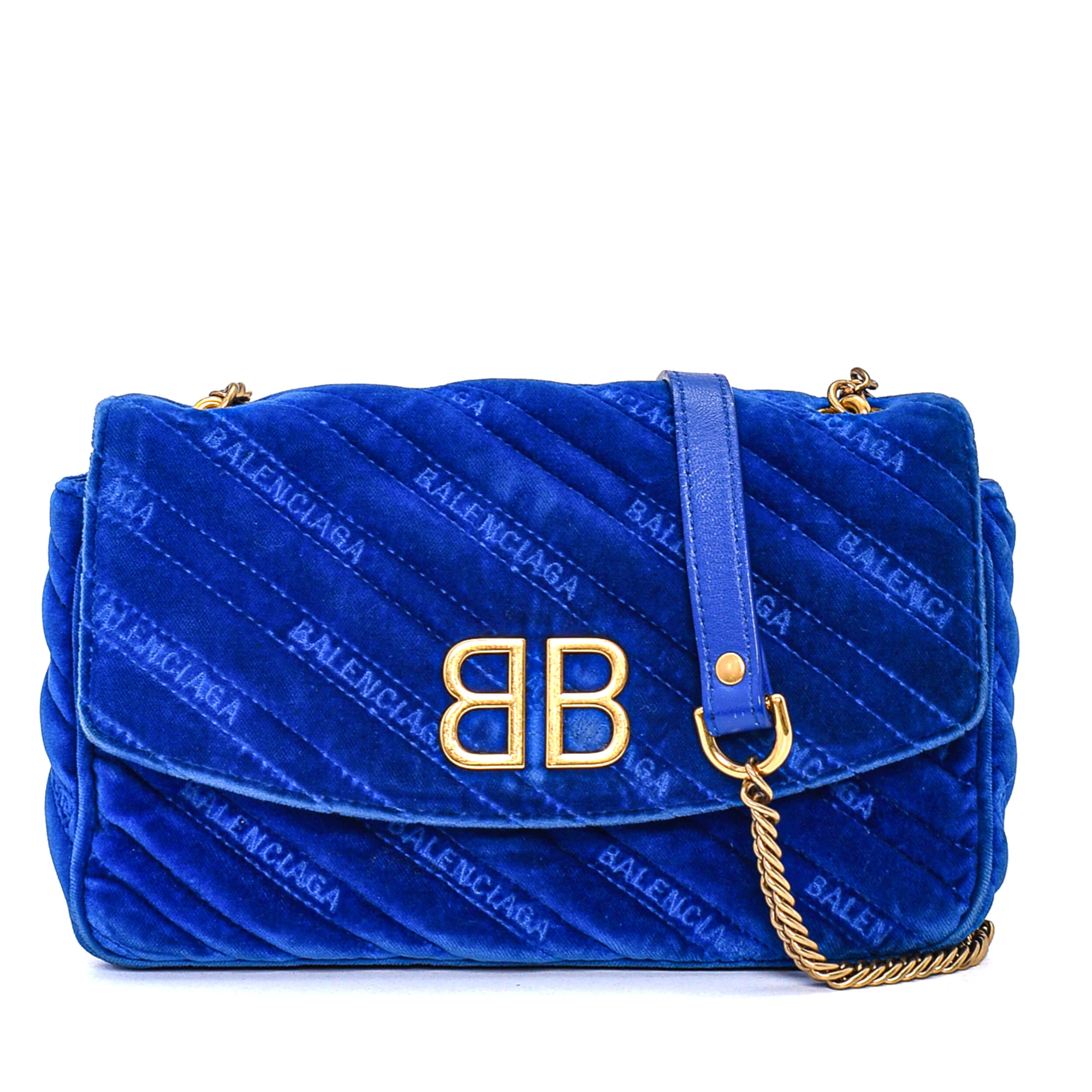 Balenciaga - Blue Velvet BB Logo Chain Strap Crossbody Bag